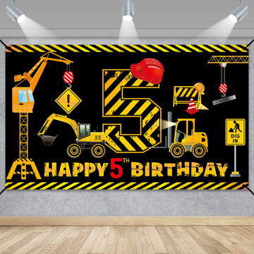 Construction 5Th Birthday Banner Decorations For Boys Kids, Dump Truck Construction Theme Five Birthday Party Supplies, Excavato