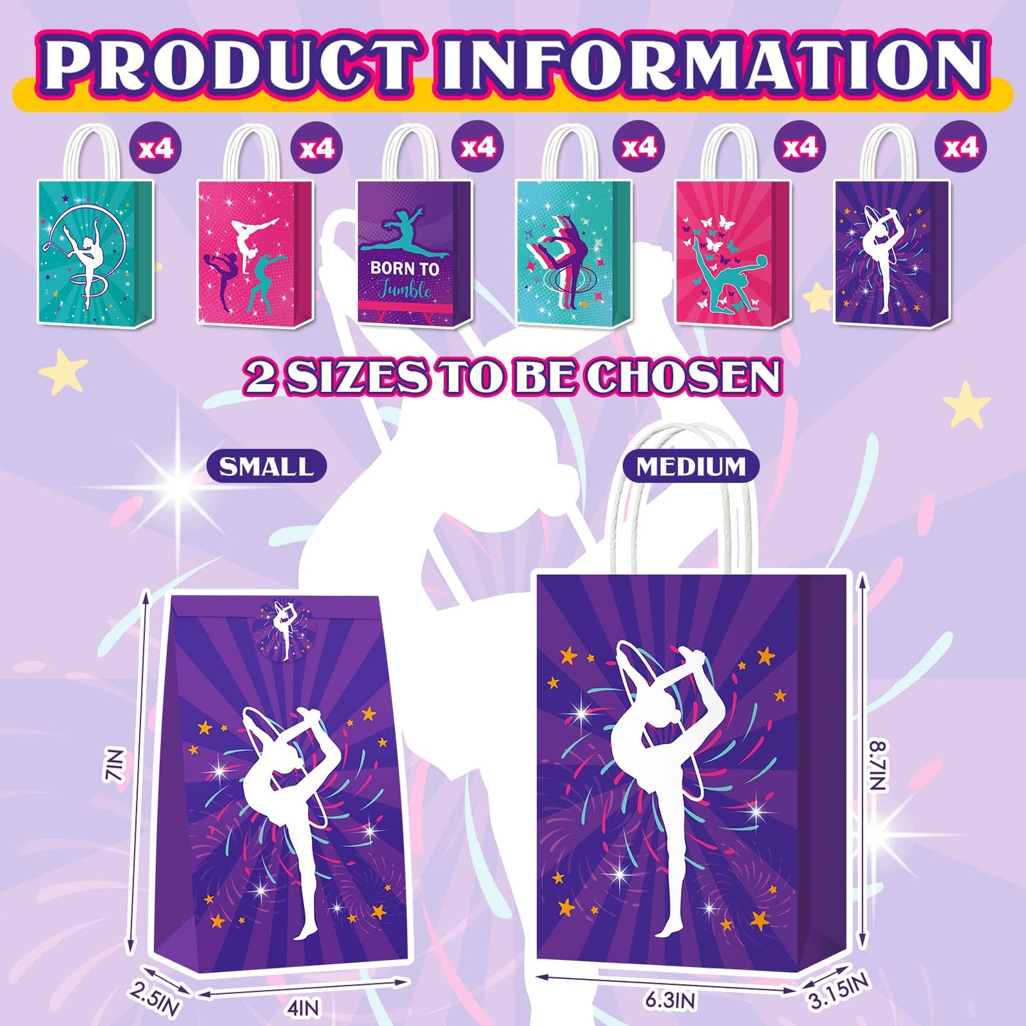 Gueevin 24 Pcs Gymnastics Party Bags Gymnastics Birthday Gift Goodie Bags Party Favors Paper Birthday Decor for Teens Gymnasts C