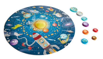 Hape Solar System Puzzle | Round Solar System Puzzle Toy For Kids, Exploratory Skills, Solid Wood Pieces And A Glowing Led Sun L