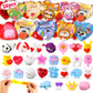 28 Pack Valentines Day Gifts for Kids  Valentine Mochi Squishy Toys Filled Hearts with Valentine Cards for Kids School Classroom Exchange Prizes Valentine Party Favor Toy Exchange Greeting Card