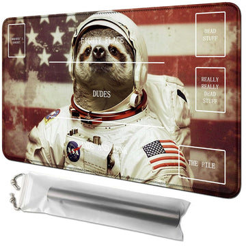 Rwutytiul Flag Sloth Card Playmat 24 X 14 Inch With Tube Bag, Card Gameplay Desk Mat With Zones For Commander Deck Mtg Rpg Ccg T