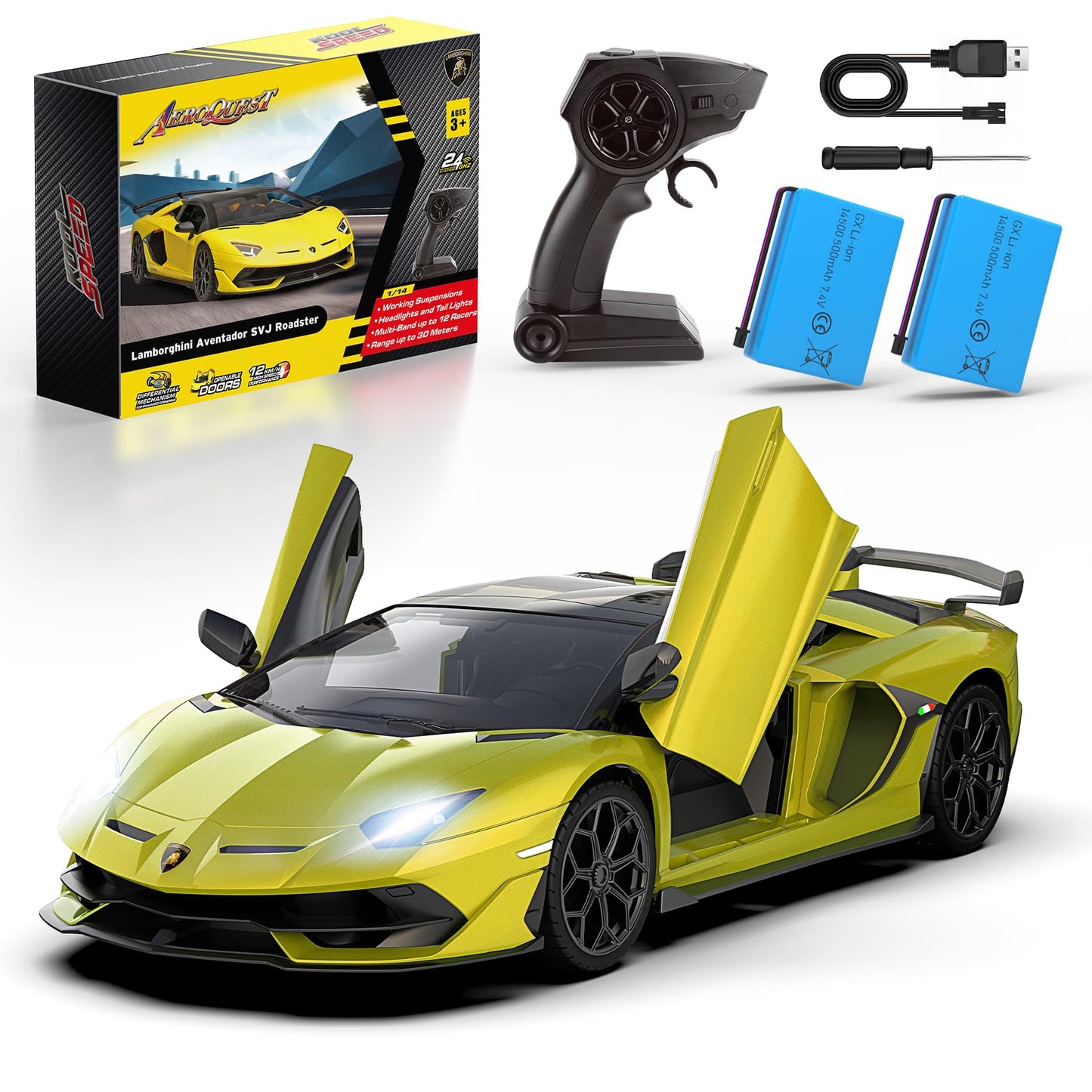 AEROQUEST Lamborghini Remote Control Car, Officially Licensed 1:14 Lambo RC Car for Boys Girls Birthday Gift, Green Toys for 3 4
