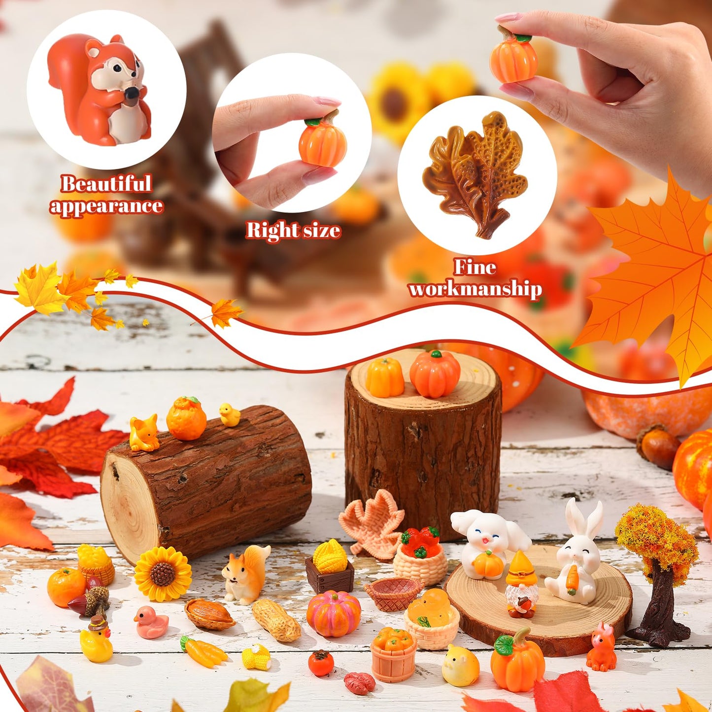 Ggstddup 56 Pcs Autumn Mini Resin Figurines Tiny Thanksgiving Day Resin Ducks Mini Animal Statue Suitable For Dollhouse Diy Cake