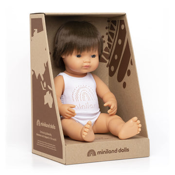 Miniland Doll 15'' Caucasian Brunette Boy (Box) - Made In Spain, Anatomically Correct, Quality, Inclusion