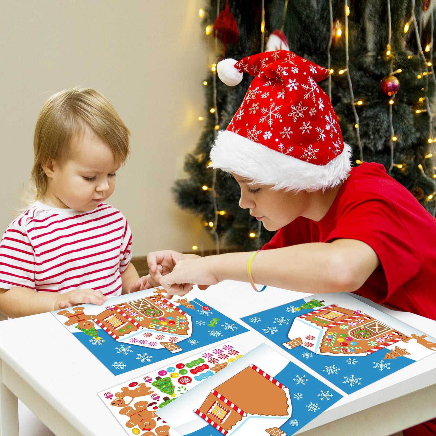 38PCS Make-a-Gingerbread House Stickers for Kids - Christmas Party Game/Craft/Activity/Favor/Supplies - 19 Finished Products