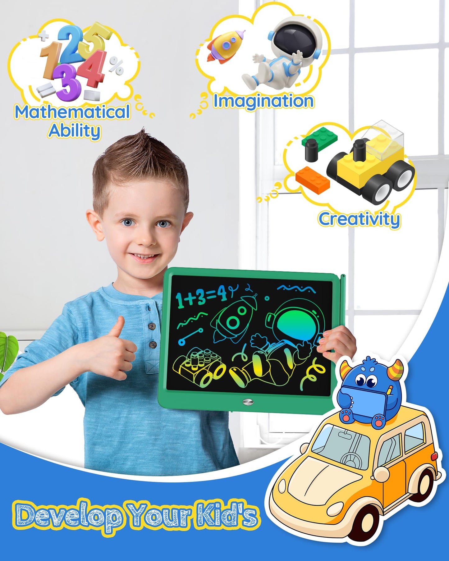 Tekfun Lcd Writing Tablet For Kids Boys Toys, 12 Inch Erasable Doodle Board Colorful Drawing Pad, Board Games Outdoor Travel Toy