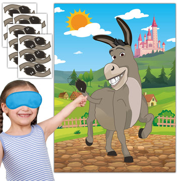 Joy Bang Pin The Tail On The Donkey For Kids With Tail Stickers And Eye Masks, Boys Girls Birthday Party Games Activities Crafts Decorations, Carnival Fiesta Party Supplies Favors Gifts For Children