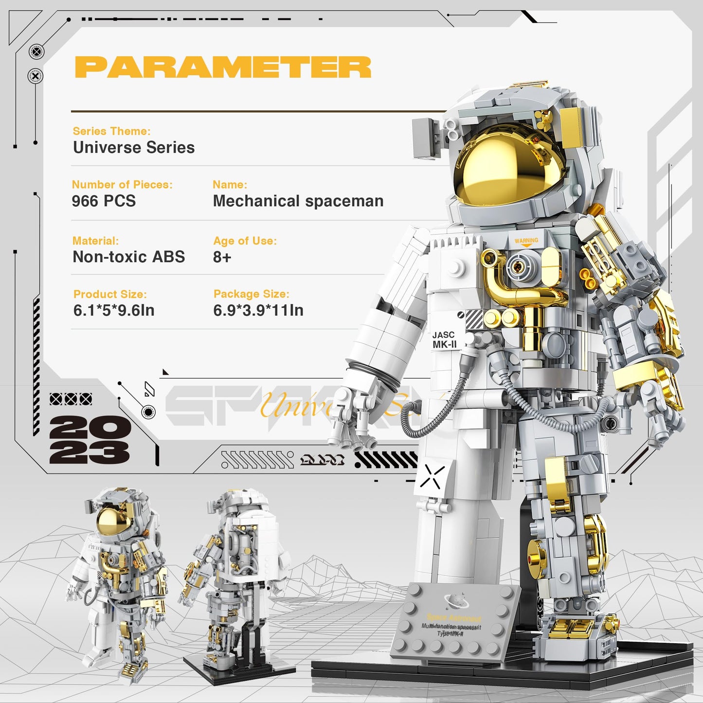 FarBlocked Astronaut Building Block Set - 966Pcs Flexible Space Explorer Toy for Ages 12+, Made of Acrylonitrile Butadiene Styrene