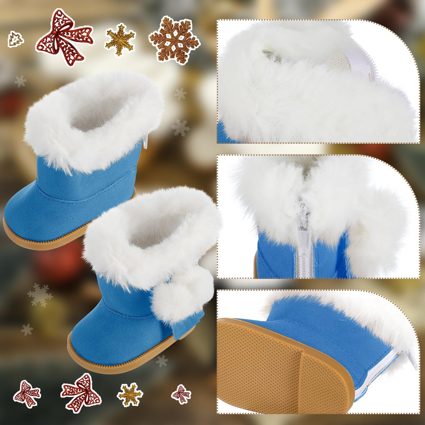 Bencailor 3 Pairs 18 Inch Doll Shoes Boots Dolls Snow Boots Accessories For 18 Inch(Blue White Rose Red)