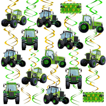 Marspark 30 Pieces Tractor Birthday Party Decorations Cars Theme Party Supplies Green Hanging Swirls Favors Decorations for Tran