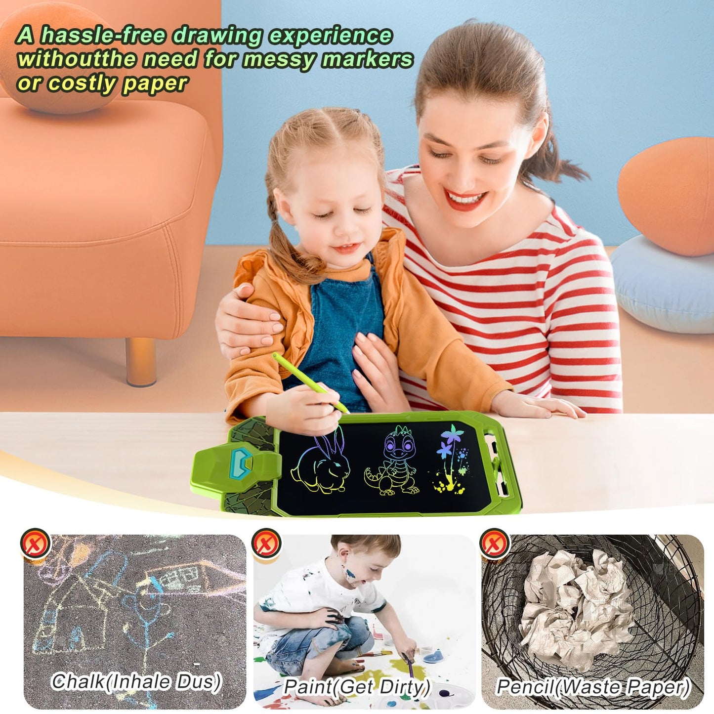 CHAFEGY 10 Inch LCD Writing Tablet for Kids, Powerful Warrior Design Drawing Tablet, Doodle Board Pad for Learning, Toy Gift for