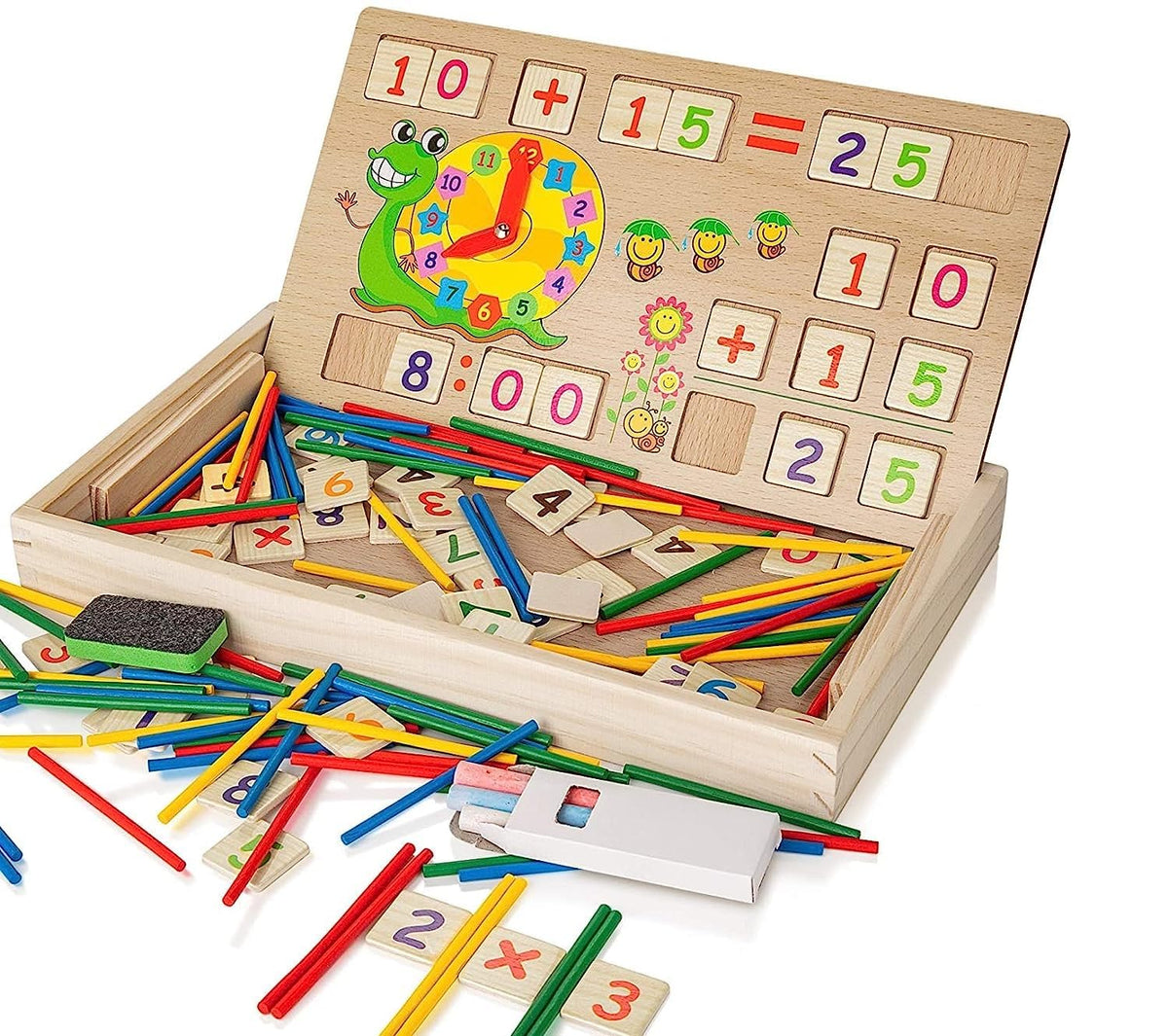 Smoneo Wooden MultiFunctional Digital Computing Learning Box with Writing Board Educational Toy for Kids Numbers Learning Toy (