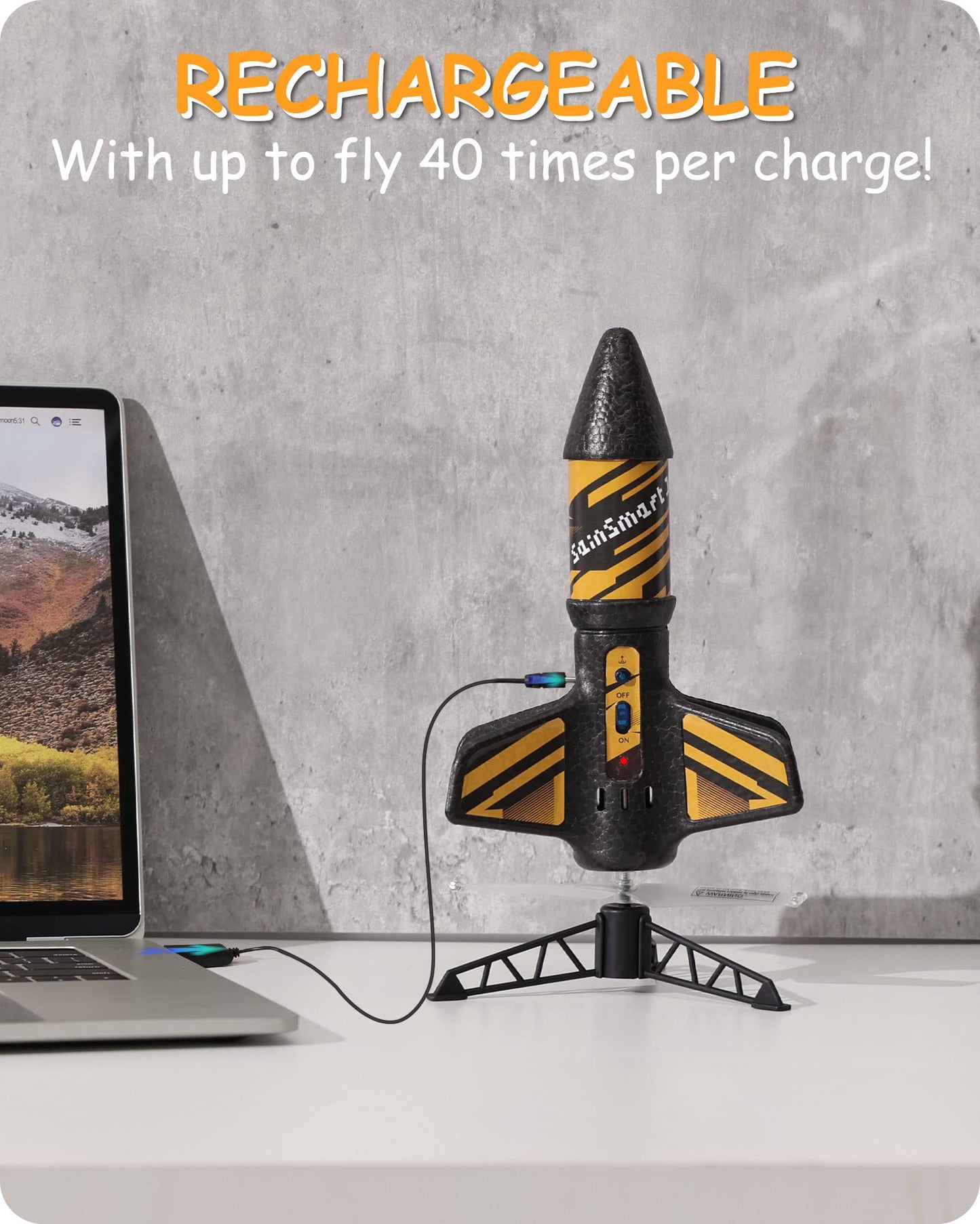 SainSmart Jr. Rocket Launcher for Kids, Motorized Air Rocket, 200ft Altitude, Black, 5"L x 10"H, Plastic, Model: Rakete Spielzeug
