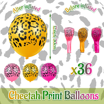 Gejoy 36 Pcs Cheetah Balloons, 12 Inch Pastel Leopard Print Latex for Jungle Theme Birthday Party Decorations