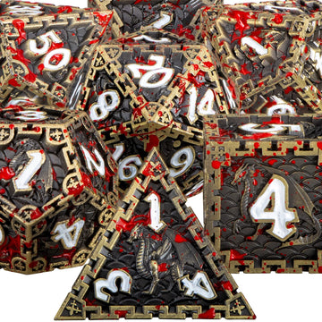 ARUOHHA Metal Blood D&D Dice Bronze Dragon Design DND Dice with Gift Box, D + D Large Polyhedral Dice for Dungeons and Dragons R