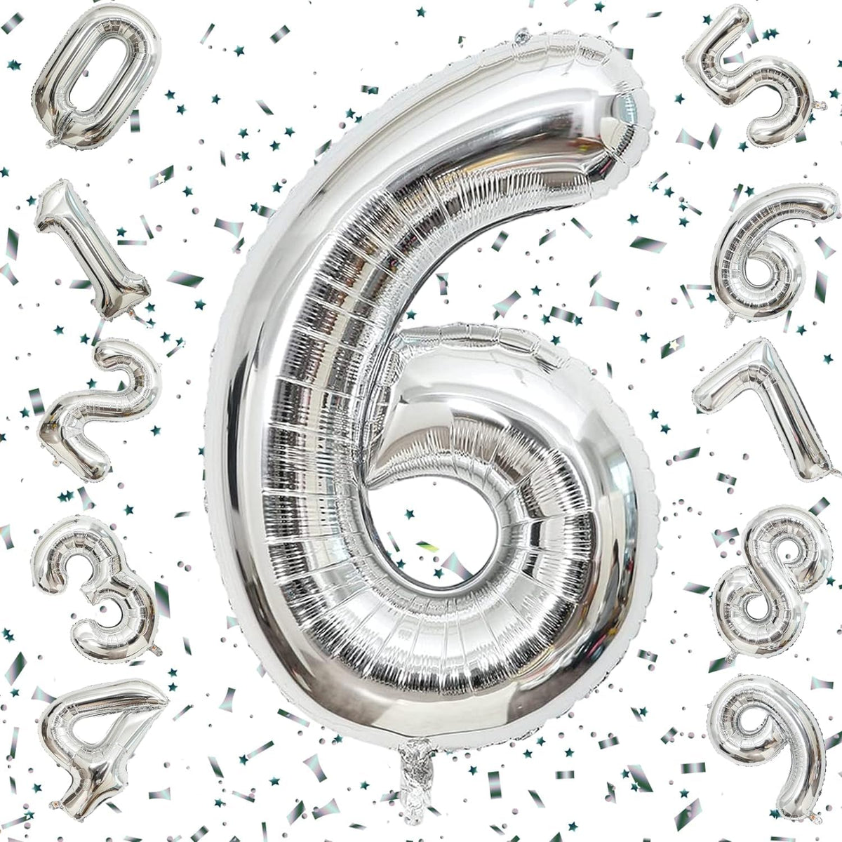 Flyloons 6 number Silver Foil Balloon 16 inch Size Birthday Decoration Items | 6th Year Balloons | Six