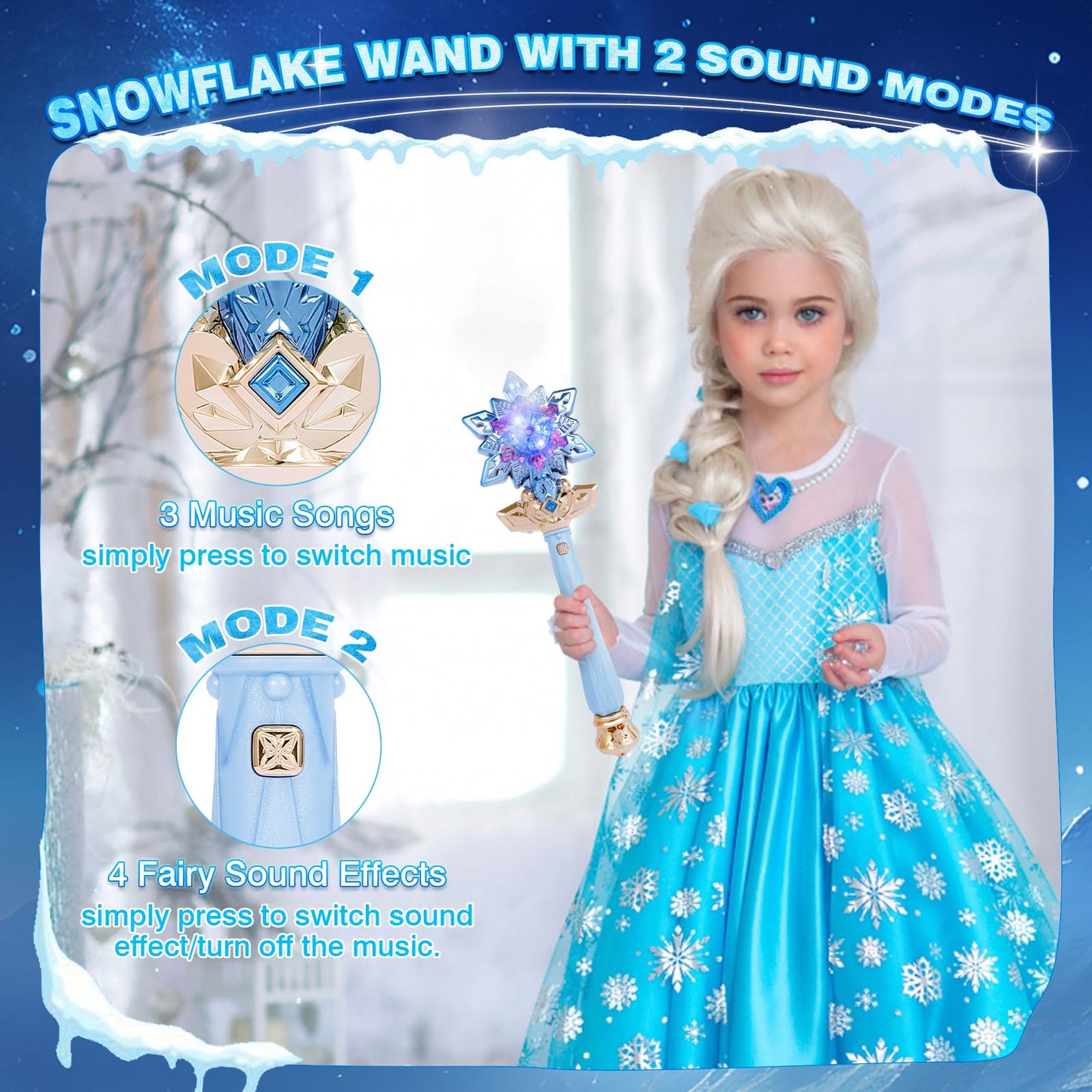 Charmregion Snowflake Toy Wand With Music Spray Light Up Wands For Kids Girls Princess Cosplay Birthday Party Favors, Blue