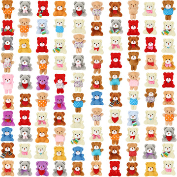 Zhanmai 100 Pcs Mini Plush Stuffed Animal Bulk Small Animal Toys Keychain Party Favors Easter Egg Stuff For Kids Birthday Valentine Carnival Classroom Prizes Gift Goodie Bag Filler(Bear)