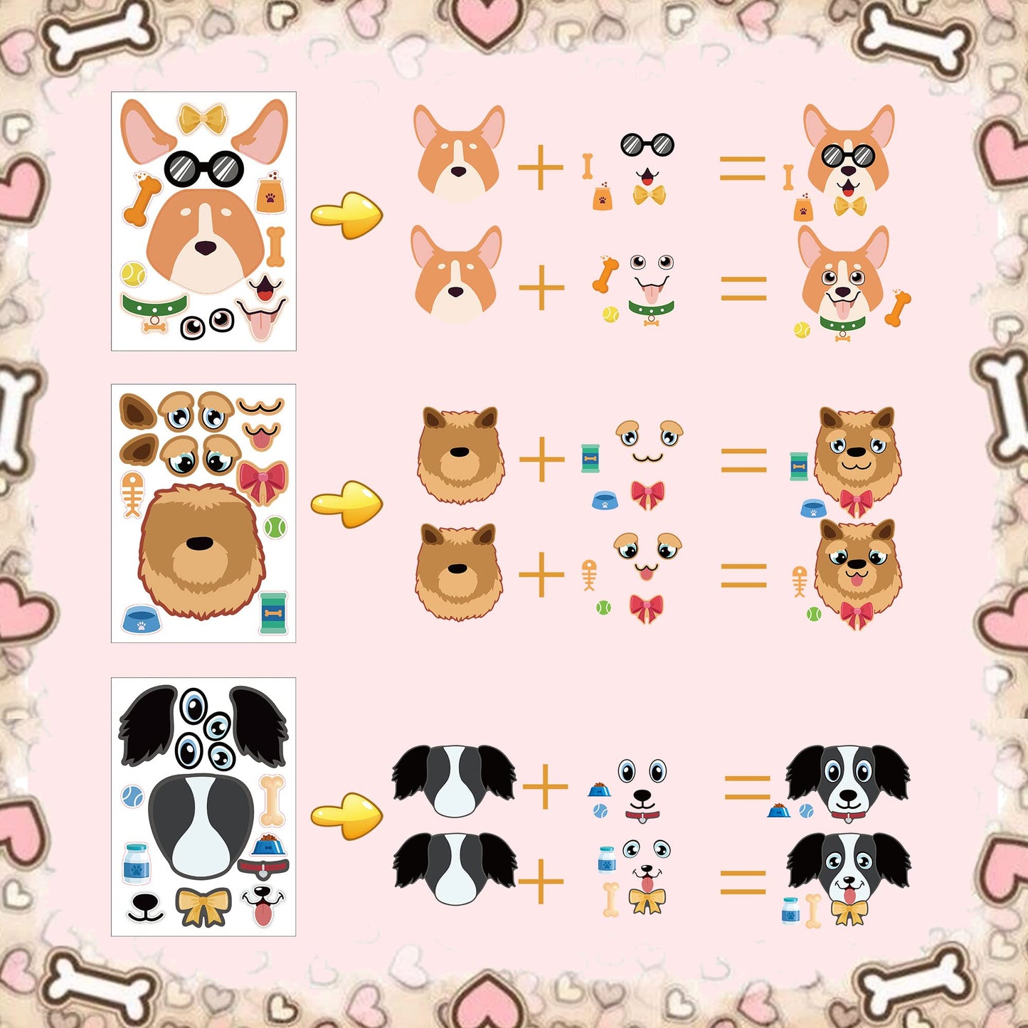 Dorgua Make-A-Face Sticker Set, Make A Dogs Stickers For Kids Dog Lover, Diy Craft Stickers Face Stickers Decor, Make Your Own D