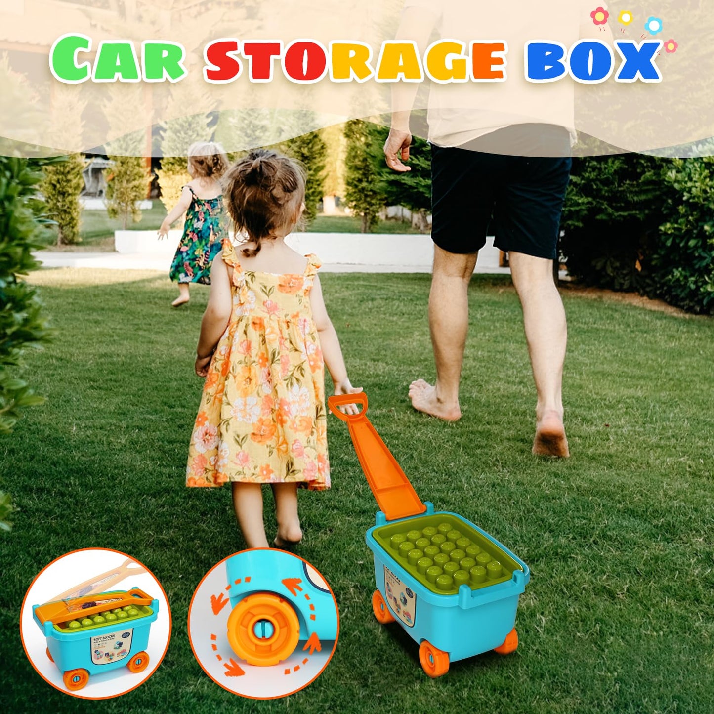 Large Particle Soft Building Block Toys With Storage Box With Pull Rods For Toddler Aged 18 Months To 6 Years Old.Preschool Toys
