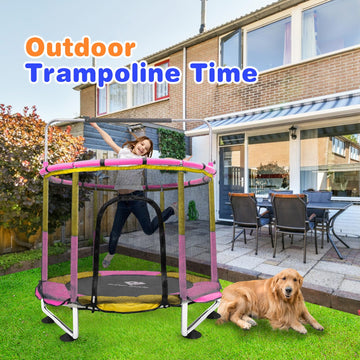 Trampoline For Kids, 5Ft Adjustable For Toddler, Indoor/Outdoor Baby Trampoline With Enclosure Net, No-Gap Safe Design, Gifts Fo