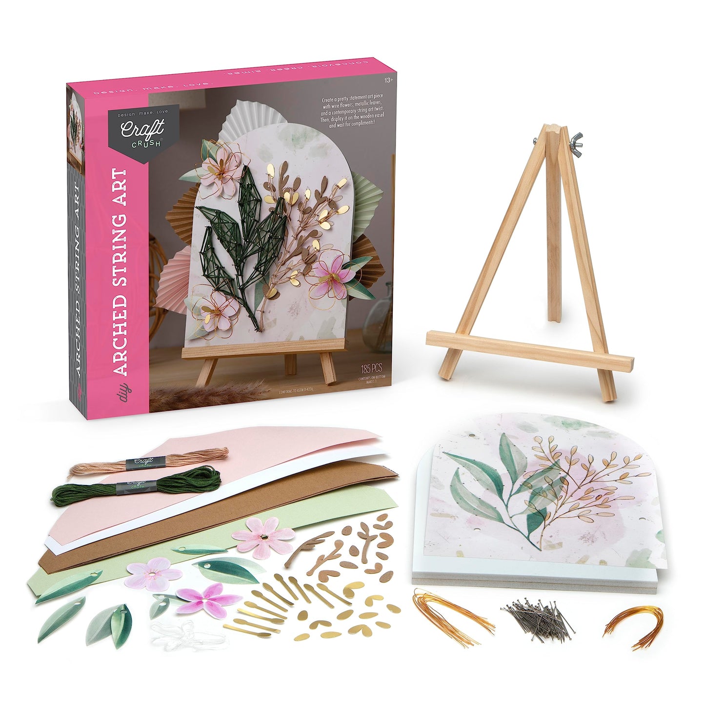 Craft Crush DIY String Art Craft Kit - Floral Interior Design DIY Activity for Teens & Adults - Complete String Art Kit with Emb