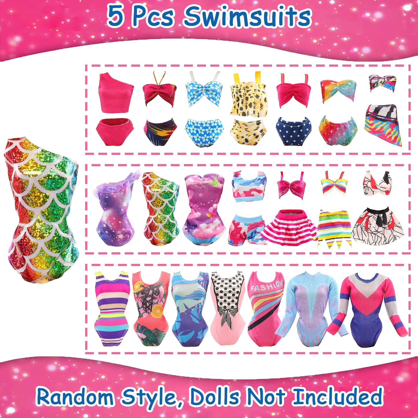 Barwa 18 Pcs Summer Doll Clothes And Accessories Including 5 Sets Swimsuits Beach Bathing Bikini With 2 Swimming Rings 2 Drinks