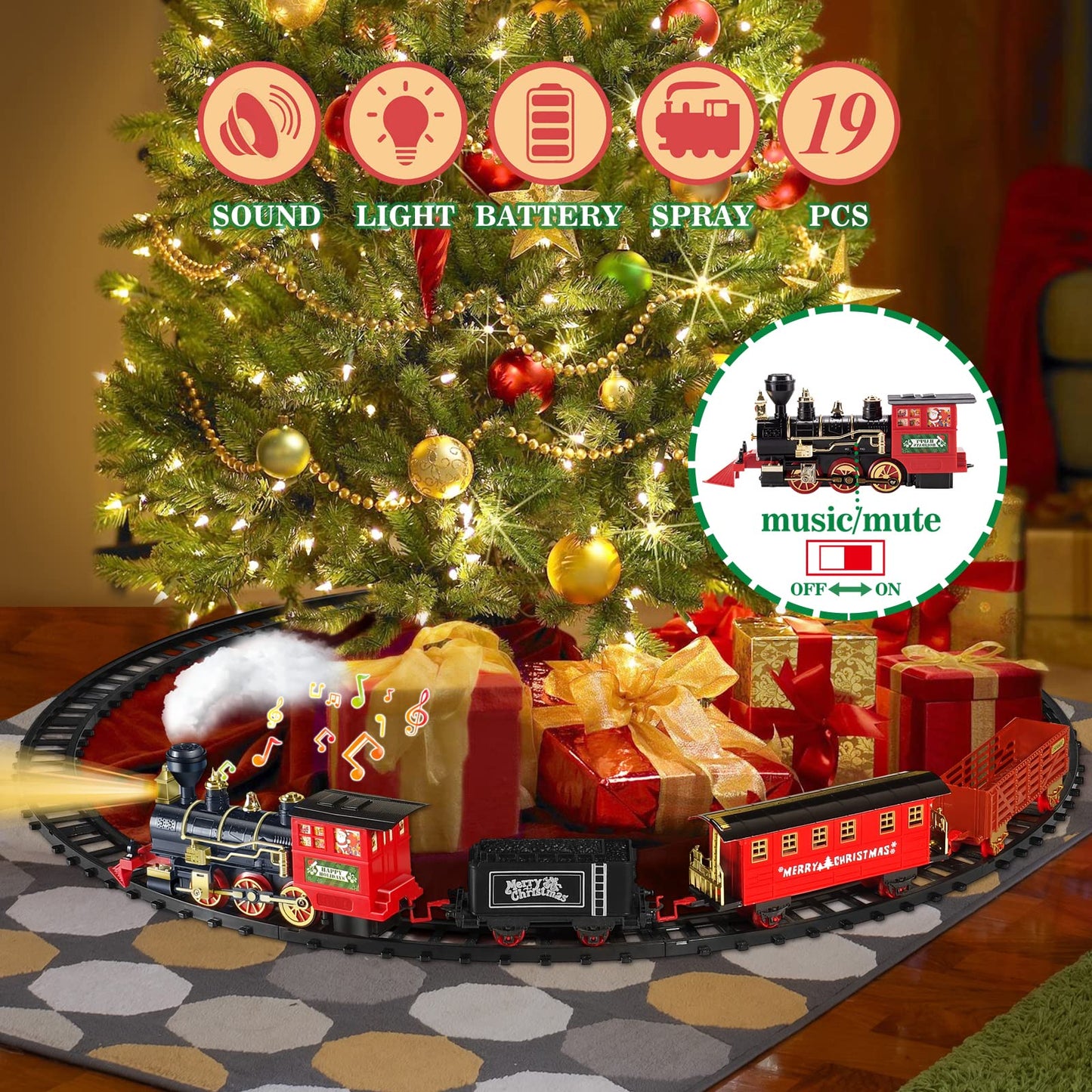 Baingesk Train Set, Electric Train Toy For Boys & Girls, Model Christmas Train Set For Under The Tree, Railway Kit With Sounds,