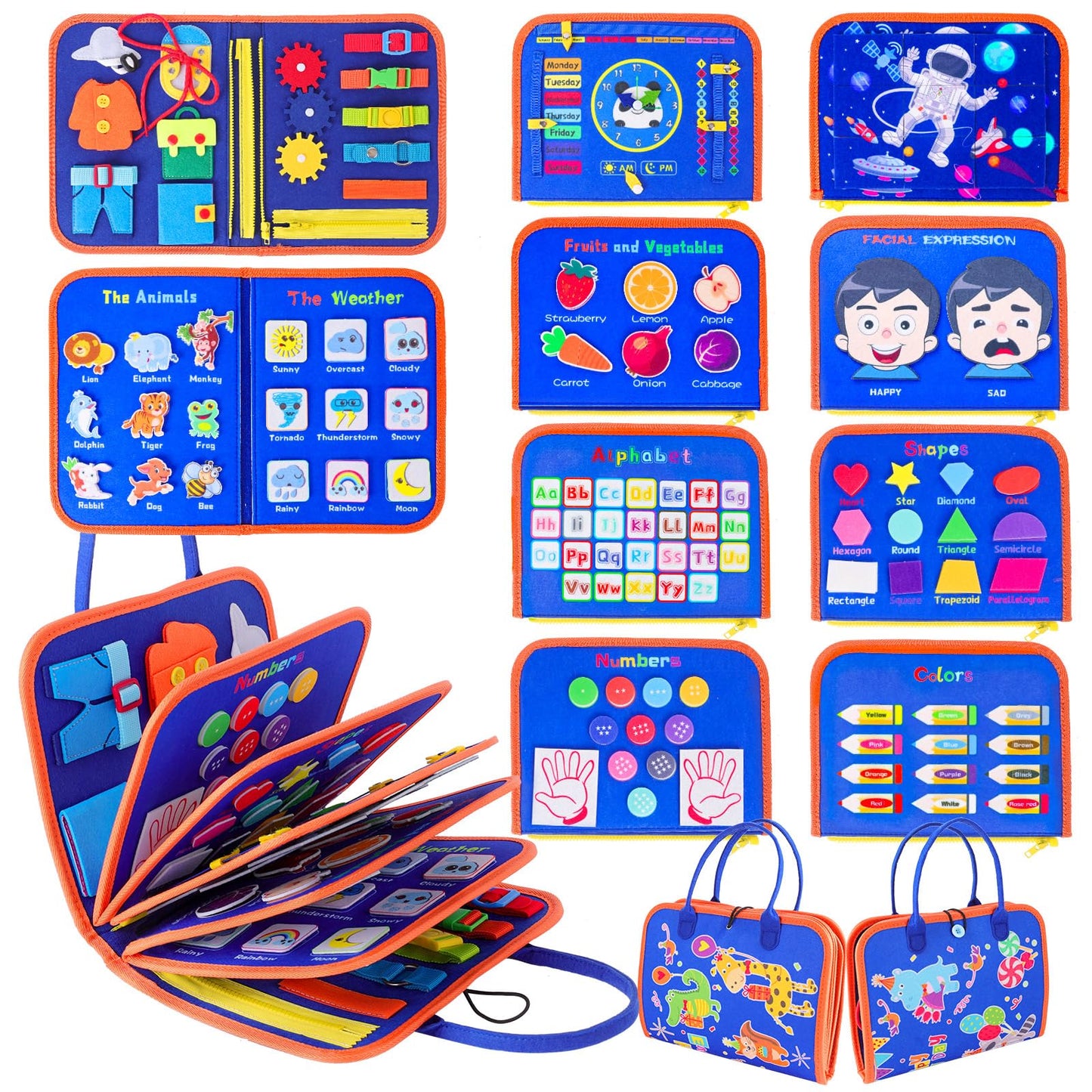 Besnel Busy Board For Toddlers 2-4,Busy Book For Toddlers 1-3,Preschool Educational Activity Sensory Board For Learning Fine Motor Skills,Zipper Board For Toddlers 1-3,Gifts For Boys Girls