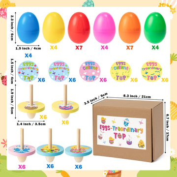 Beyumi Easter Wooden Spinning Tops - 30Pcs Plastic Colorful Easter Eggs Filled With Wooden Spinning Tops Present For Egg Hunt Ba