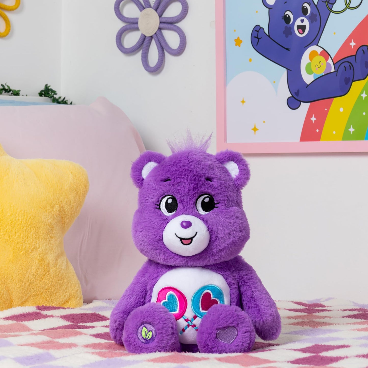 Care Bears 14'' Share Bear Plushie - Medium Size - Purple Plush For Ages 4+ - Perfect Stuffed Animal Holiday, Birthday Gift, Sup