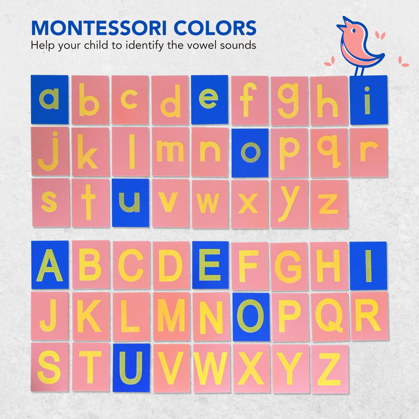 Delmach Montessori Sandpaper Letters | Lowercase And Uppercase | Pp Wood Tiles | Vowel Consonant Color Coded | Includes Storage