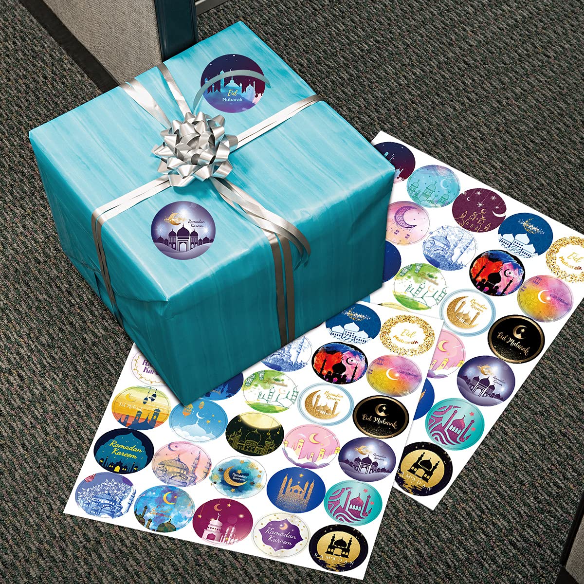 Eid Al-fitr Stickers 240 Pcs Ramadan Kareem and Eid Stickers Sheets Gift Tag Al-fitr Sticker for Kids