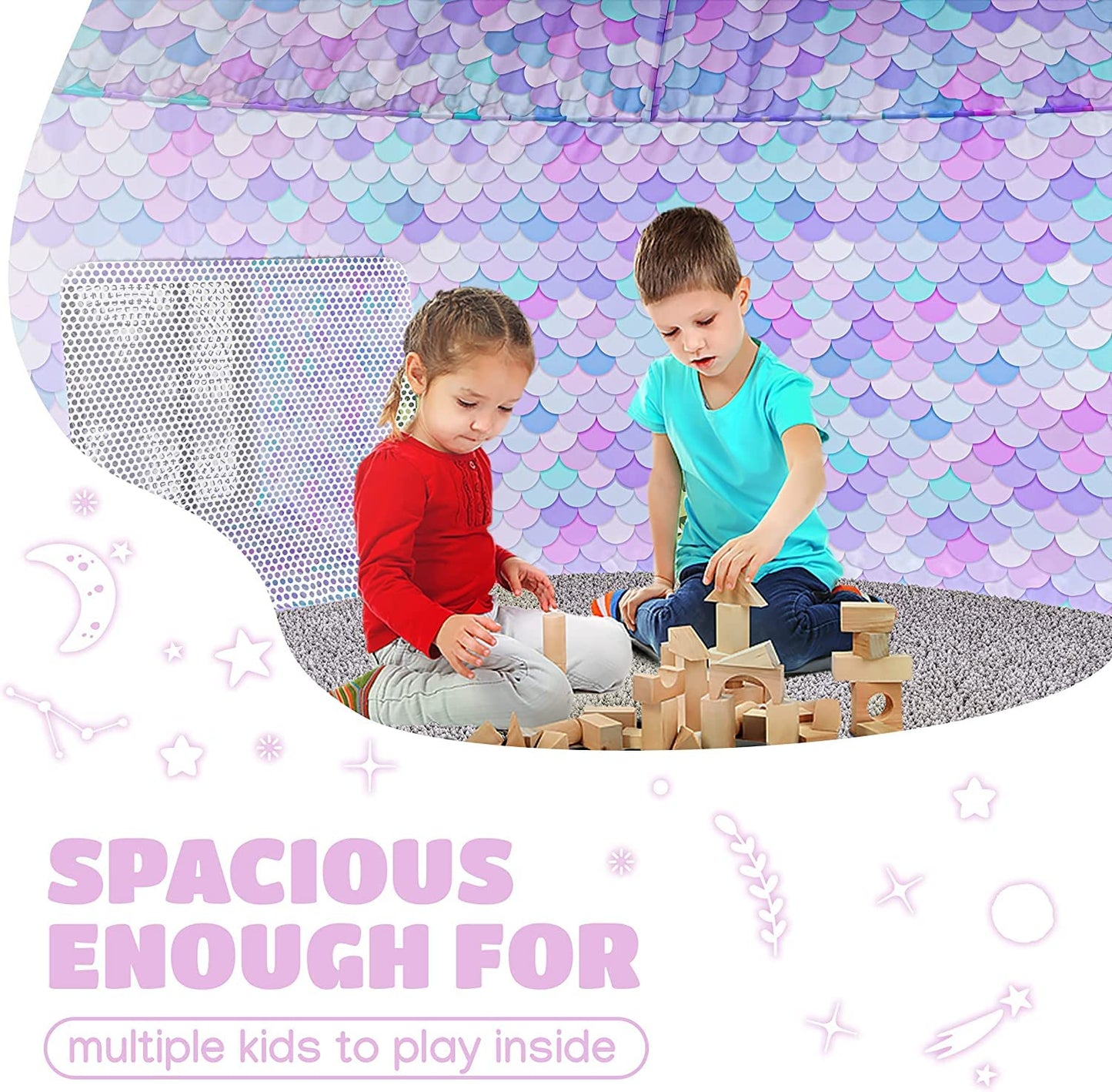 Skywin- Air Tent Fort for Kids, Inflatable Tent for Kids Playhouse Fan Tent (Mermaid) - Improved Blow Up Fort, Sets Up and Store