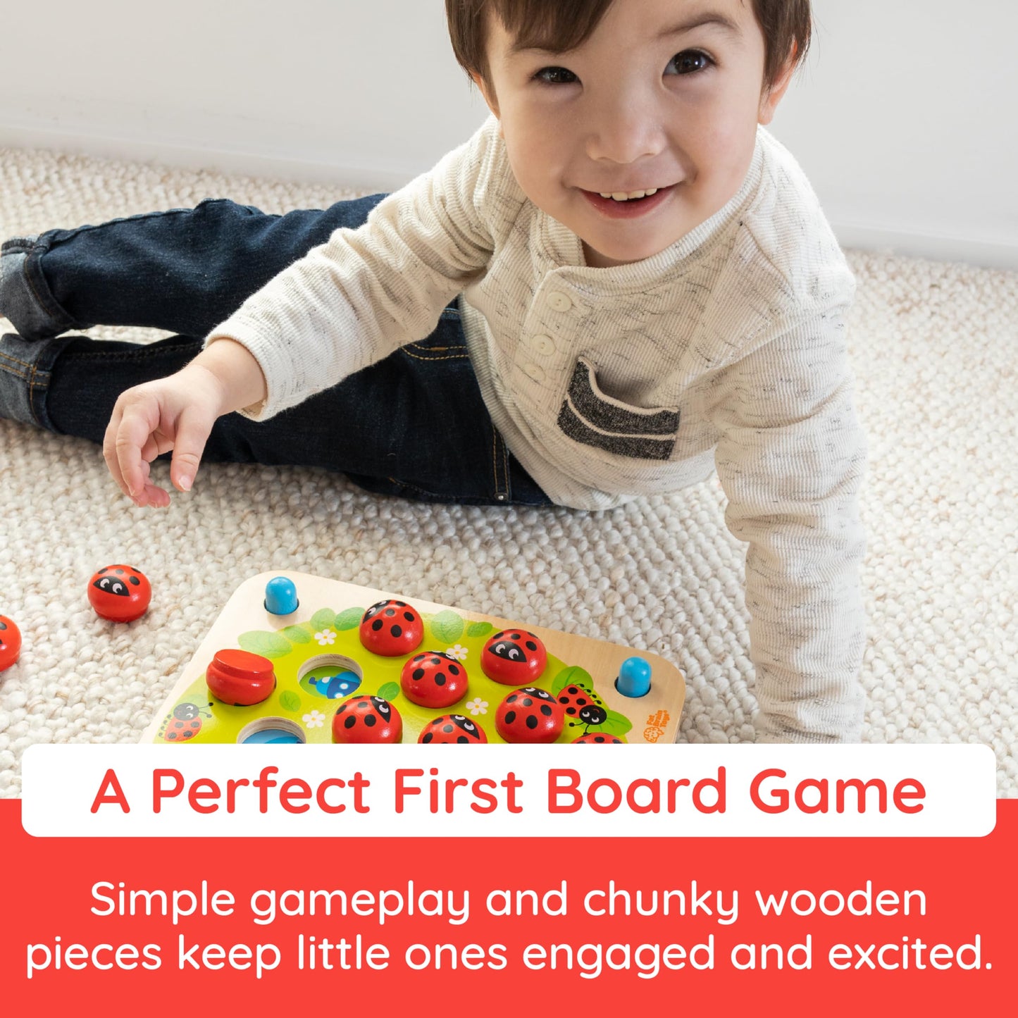 Fat Brain Toys Ladybug'S Garden Toddler Memory Game, Wooden Memory Matching Games For Kids, Preschool Toys