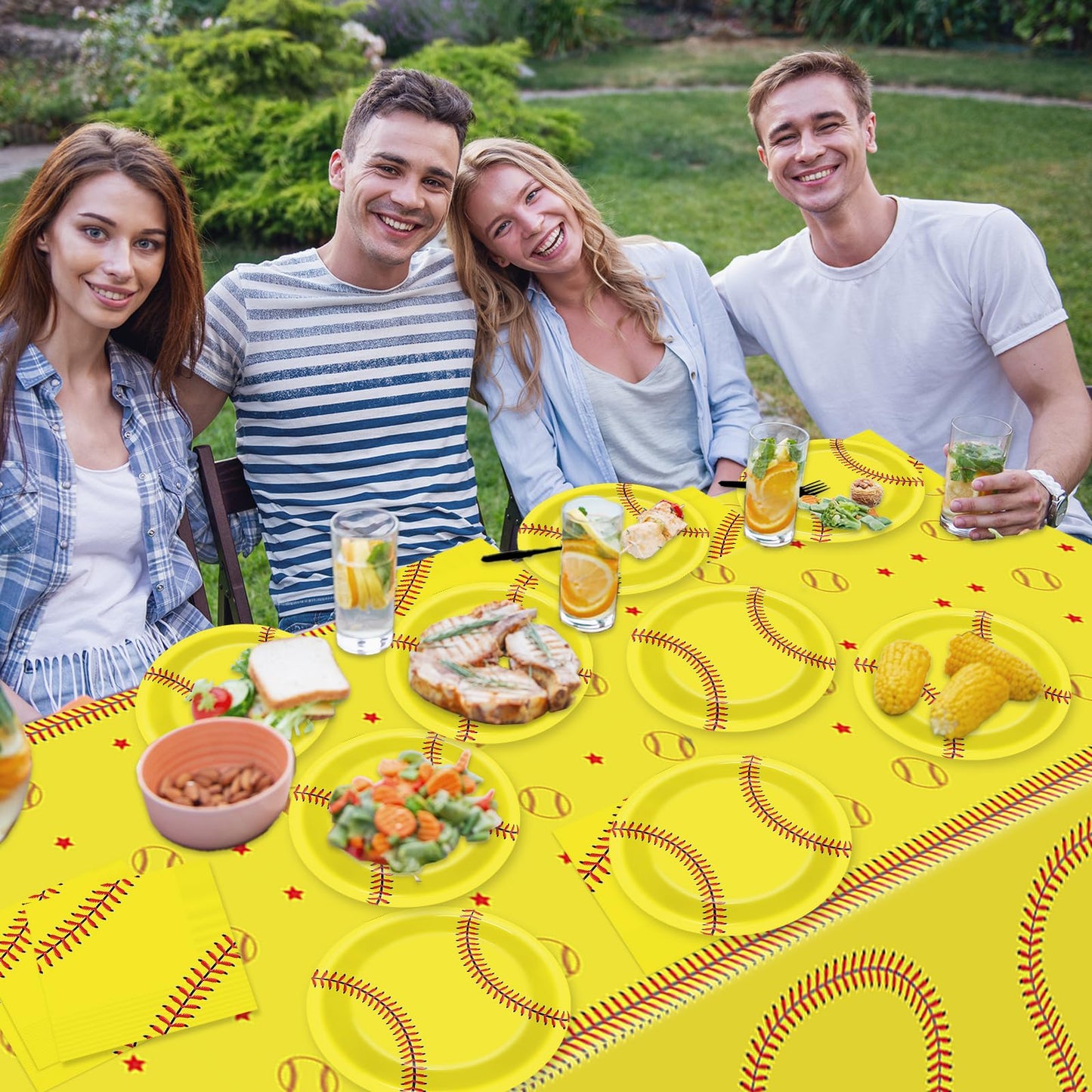 Qyeahkj 24 Guests Softball Party Decorations Paper Plates And Napkins Tablecloth Set Softball Disposable Birthday Party Tablewar