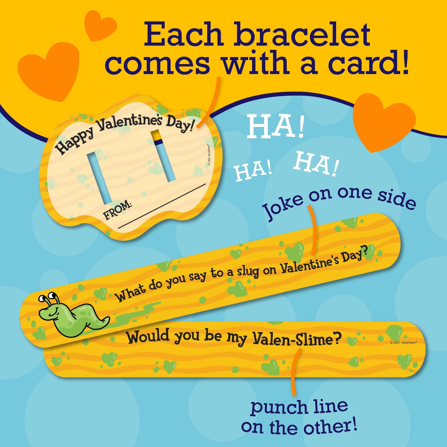 Peaceable Kingdom Valentines Cards for Kids Classroom, Set of 28 Valentines Day Gifts - Jokes Slap Bracelets