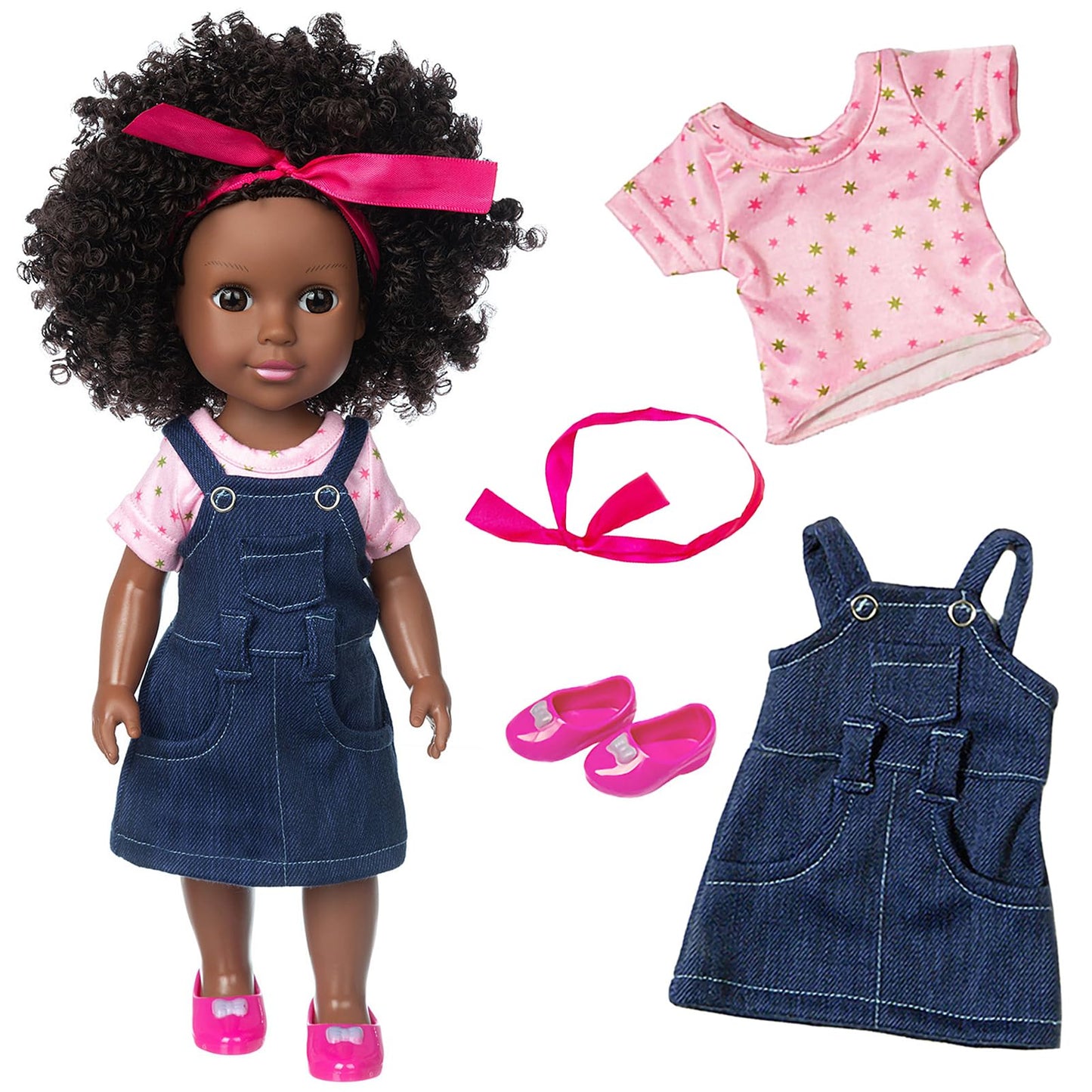 Ecore Fun 14.5' African Baby Girl Doll With Clothes Set - Washable Realistic Silicone Toy - Best Gift For Kids