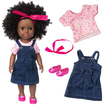 Ecore Fun 14.5' African Baby Girl Doll With Clothes Set - Washable Realistic Silicone Toy - Best Gift For Kids