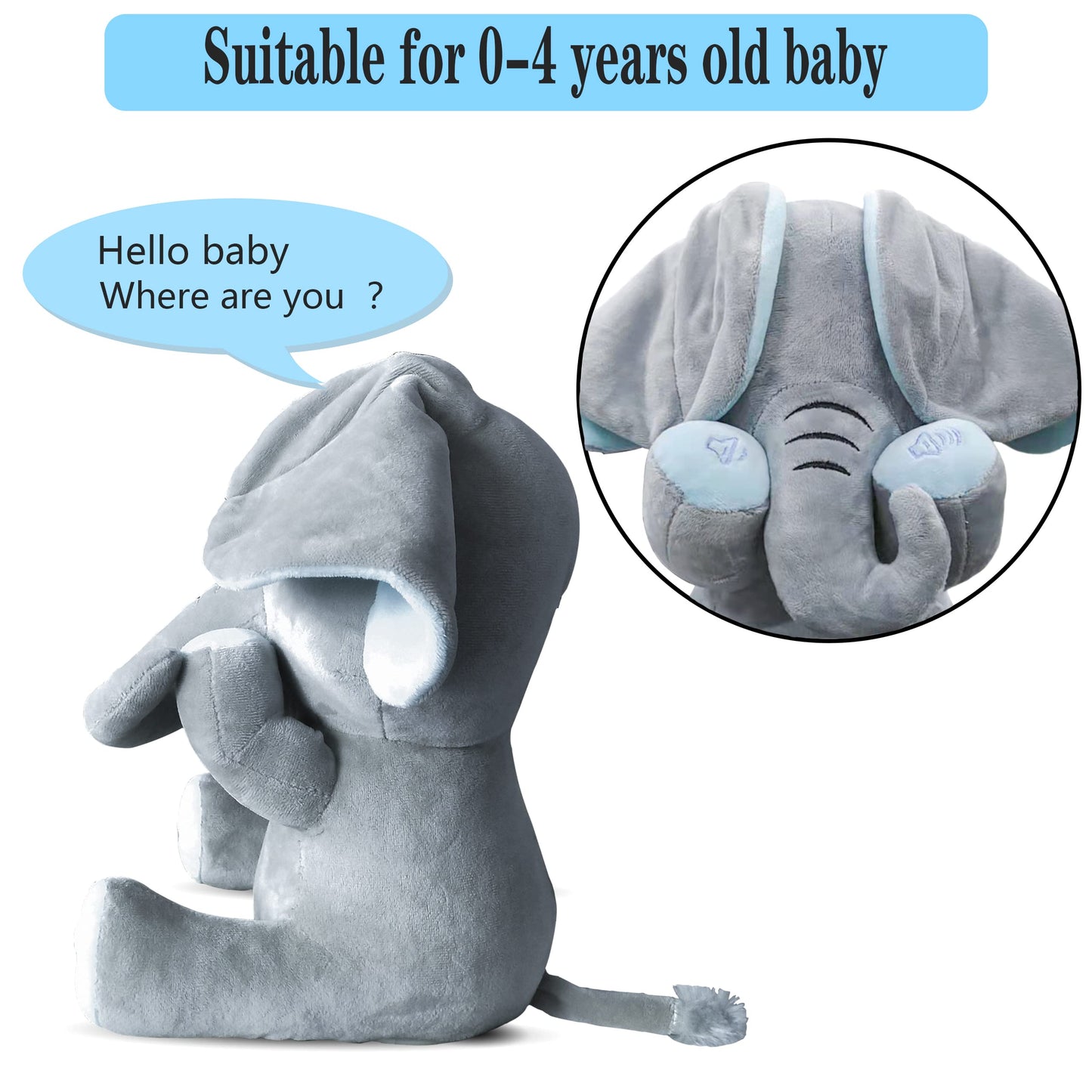 Aidiya Elephant Stuffed Animals Baby Gifts Peluches Ear Interactive Elephant Talking Singing Plush Toys For Girls Boys Gift Adjustable Volume 11.8' Set (Blue)