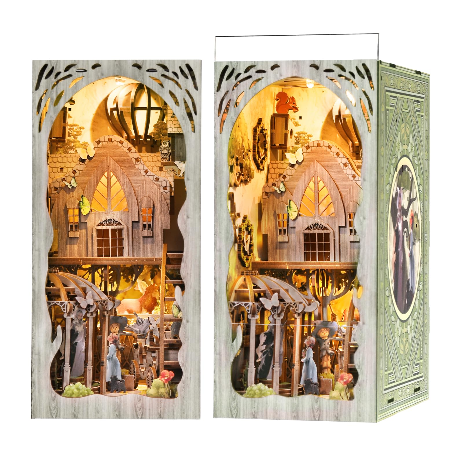 Minicity Diy Book Nook Kit, Diy Miniature Dollhouse Booknook Kit, Wooden 3D Puzzle Bookend Bookshelf Insert Decor With Led Light