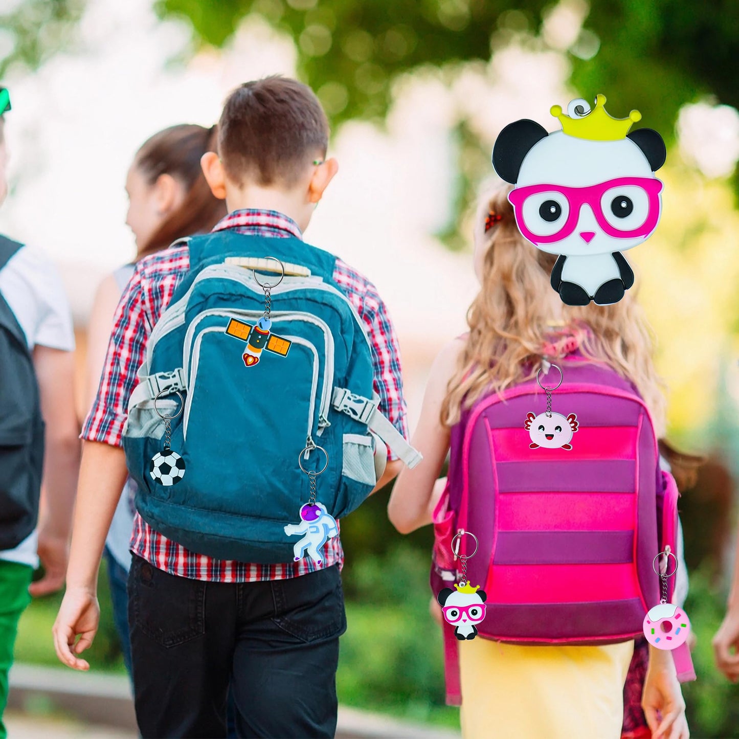 75PCS Cartoon Keychains Bulk for kids Adorable Backpacks Keychains Donut, Ball, Desserts, Axolotl, Sloth, Rainbow Bulk Key Chain