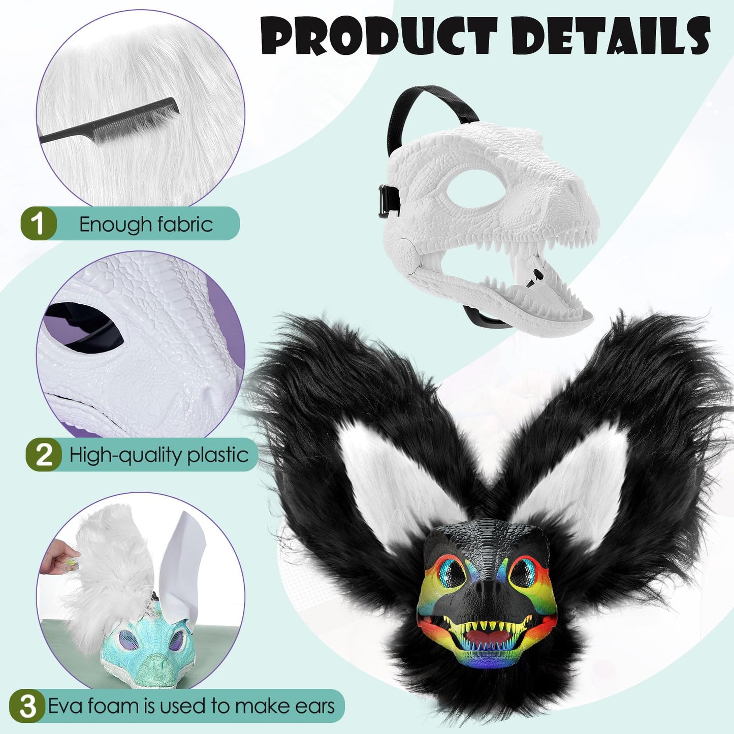 Seenelling DIY Dino Mask Kit - 13 Pcs Hard Plastic Animal Costumes, Black & White, 7.87 x 8.66 x 6.69 inches
