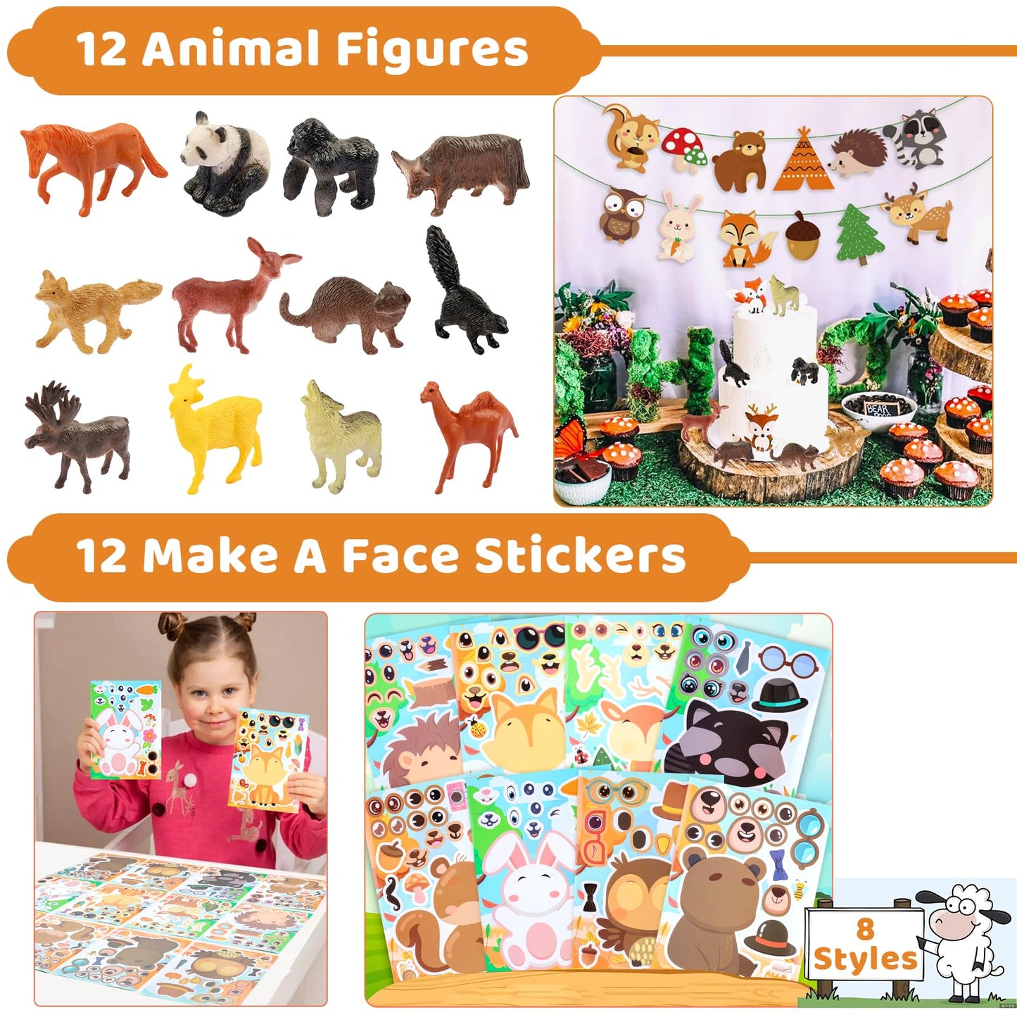 Mepmela Woodland Animal Party Favors, 134 Pcs Woodland Birthday Party Supplies - Wild Animals Themed Party Favors For Kids Birth