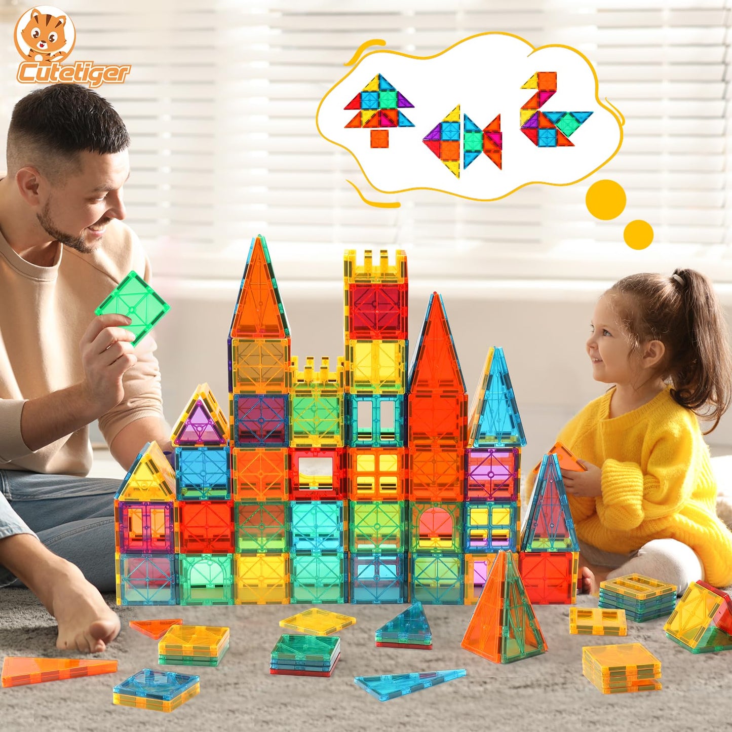 Cutetiger Magnetic Tiles, Magnet Tiles, Magnetic Building Blocks, Square Building Castle, Preschool Toys, Stem Stacking Construc