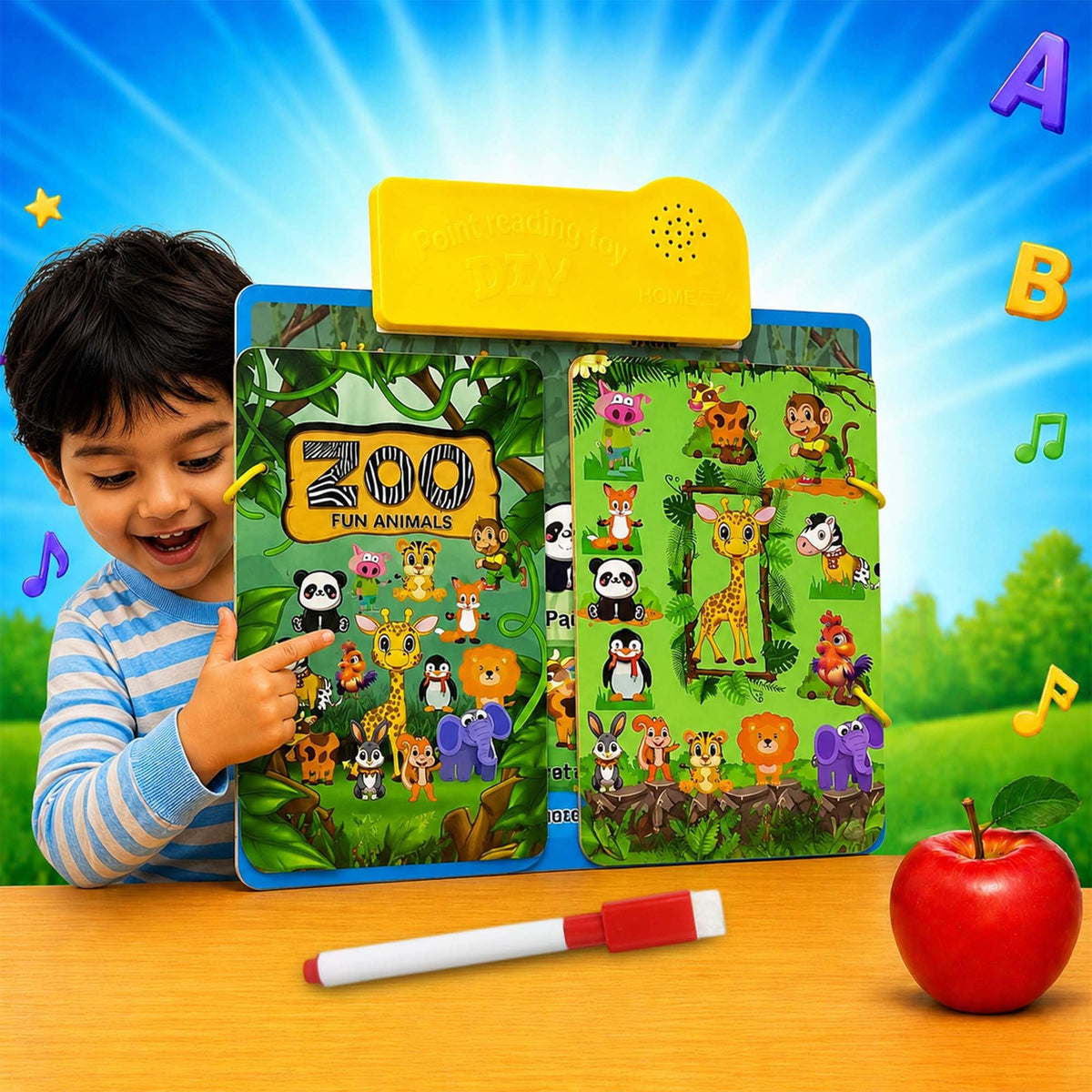 Nhr Interactive Animal Learning Book Dry Erase Drawing Board Toy Blue (2+ Years)