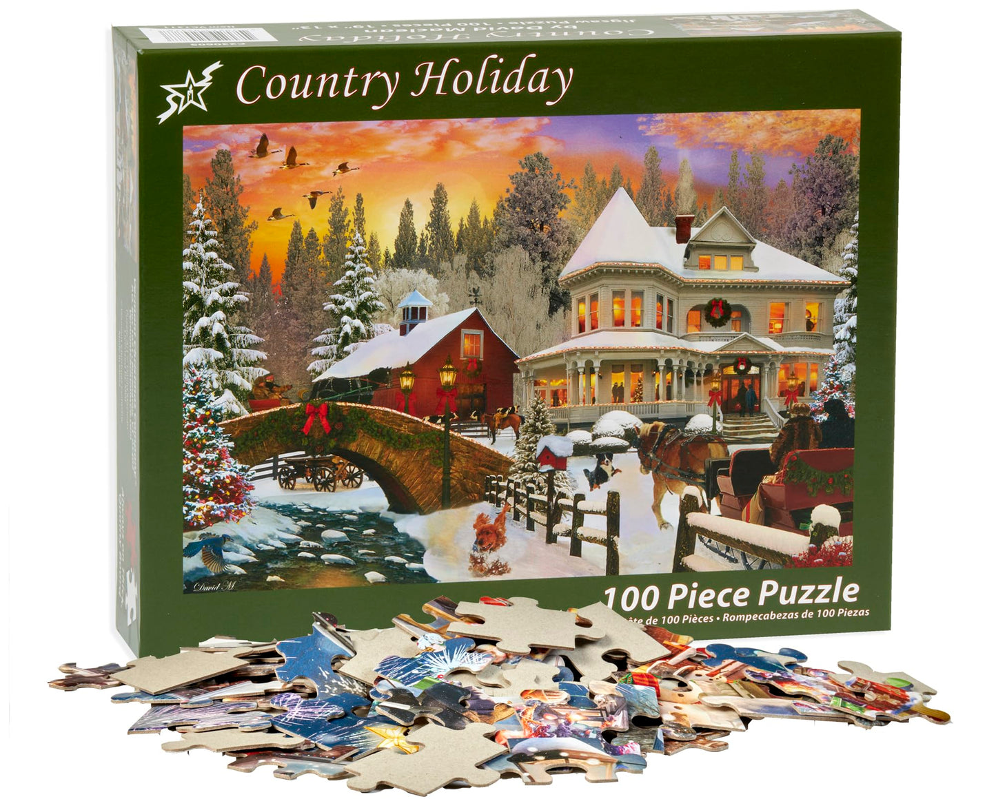 Vermont Christmas Company Country Holiday Jigsaw Puzzle 100 Piece - Christmas Puzzle With Large Pieces For Kids & Adults - 19' X 13 '