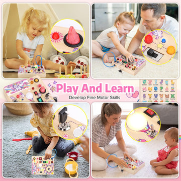 Wakeinsa Toddler Busy Board,Montessori Toys For 1-3 Years Old,Baby Sensory Board,Wooden Learning Toys,Christmas & Birthday Gift For Boys & Girls (Unicorn Busy Board V2)