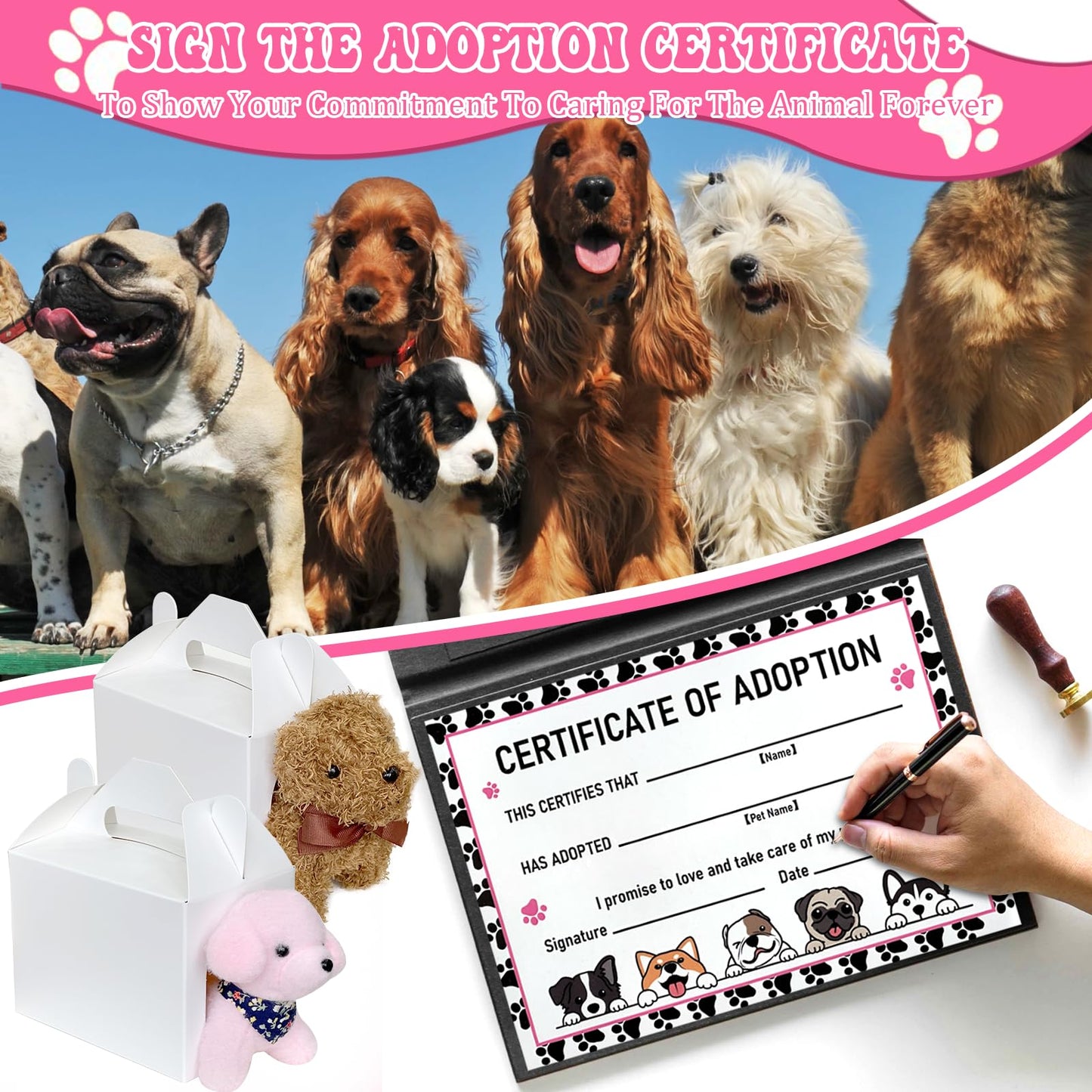 Jiytivity 38 Pcs Adopt A Puppy Favors Include 12 Foldable Puppy Boxes 12 Mini Dog Stuffed 12 Adopt Cards 1 Adopt Sign1 Fence For