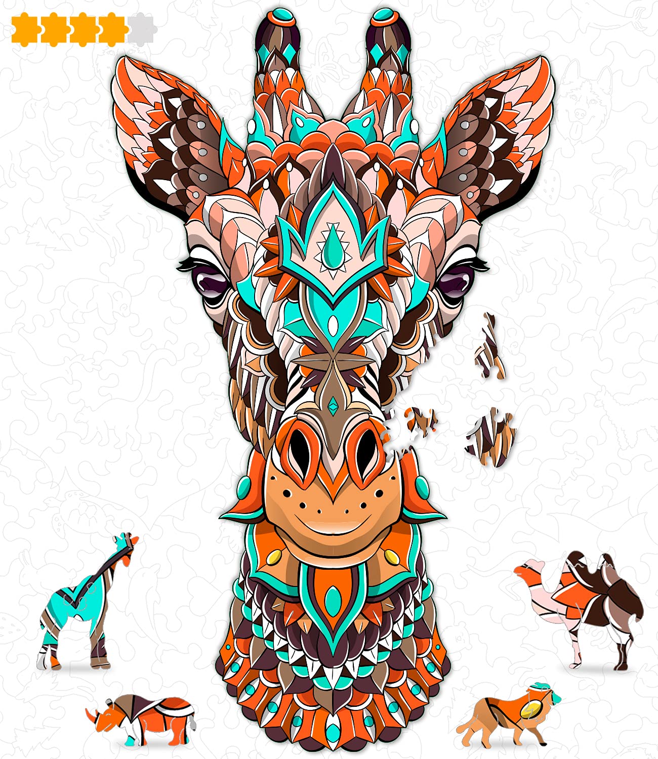 Hodslen Woods - Animal Wooden Jigsaw Puzzles for Kids (12+ Years) mature-themed  Teens  Family; Animal Majestic Shaped Natural Wood Puzzle  Expert Level  9x15.3 in. (23x39 cm)  130 pcs  L - Size - Giraffe